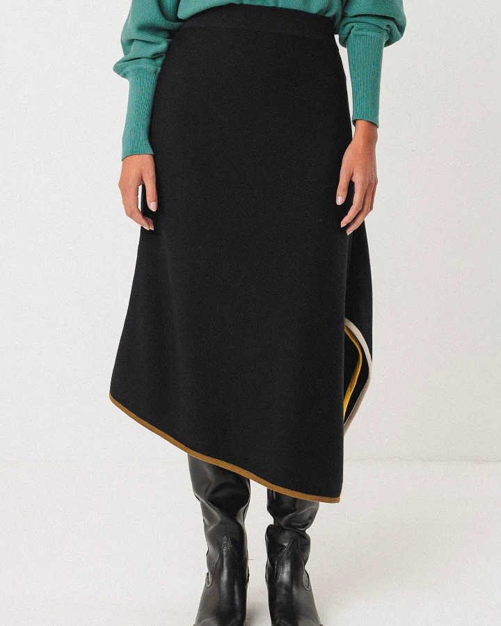 SKFK Damen vegan Strickrock Asymmetrisch Nahiane Schwarz