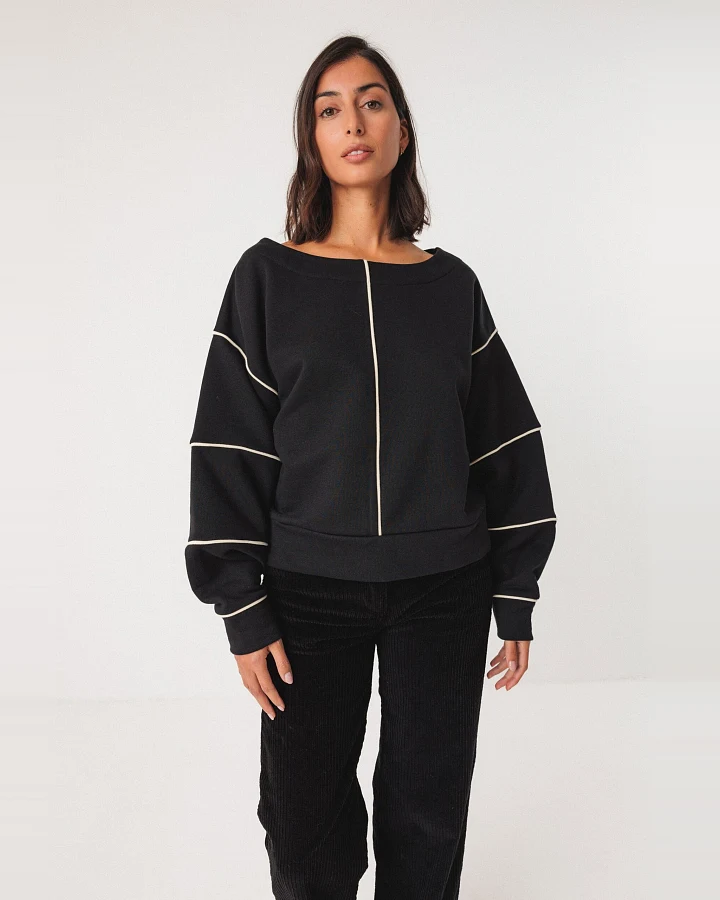 SKFK Damen vegan Sweatshirt Oversized Boat Neck Schwarz