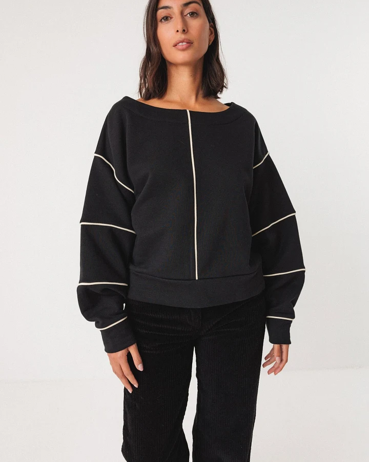 SKFK Damen vegan Sweatshirt Oversized Boat Neck Schwarz