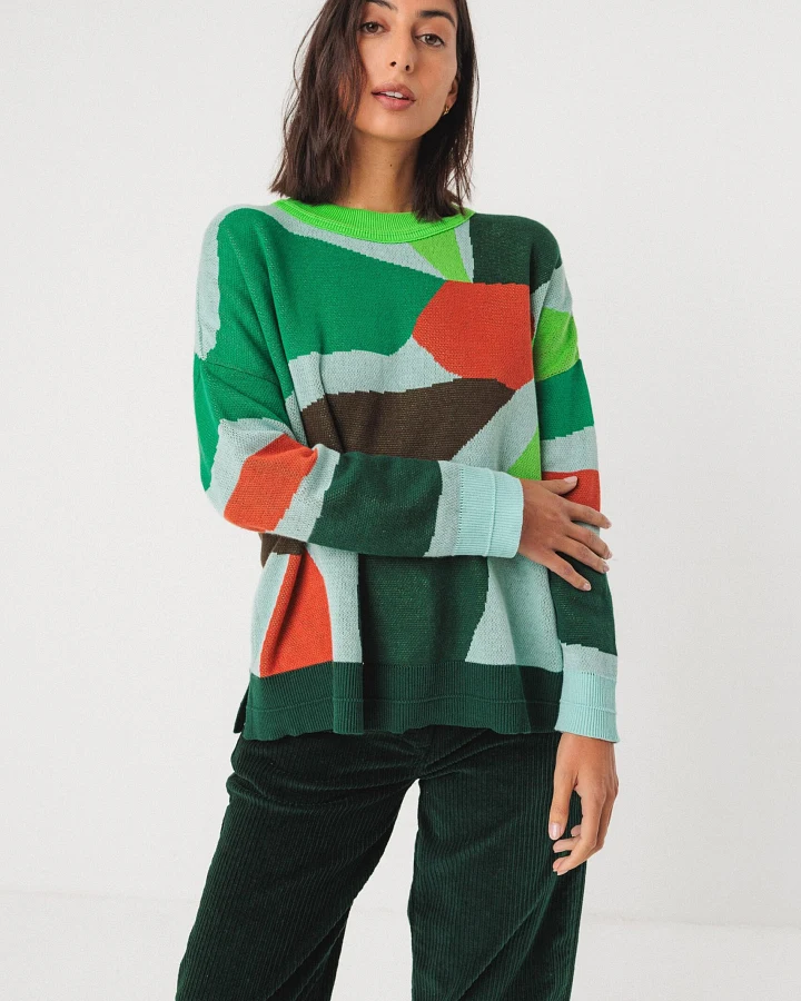 SKFK Damen vegan Pullover Lexa Mehrfarbig Grün