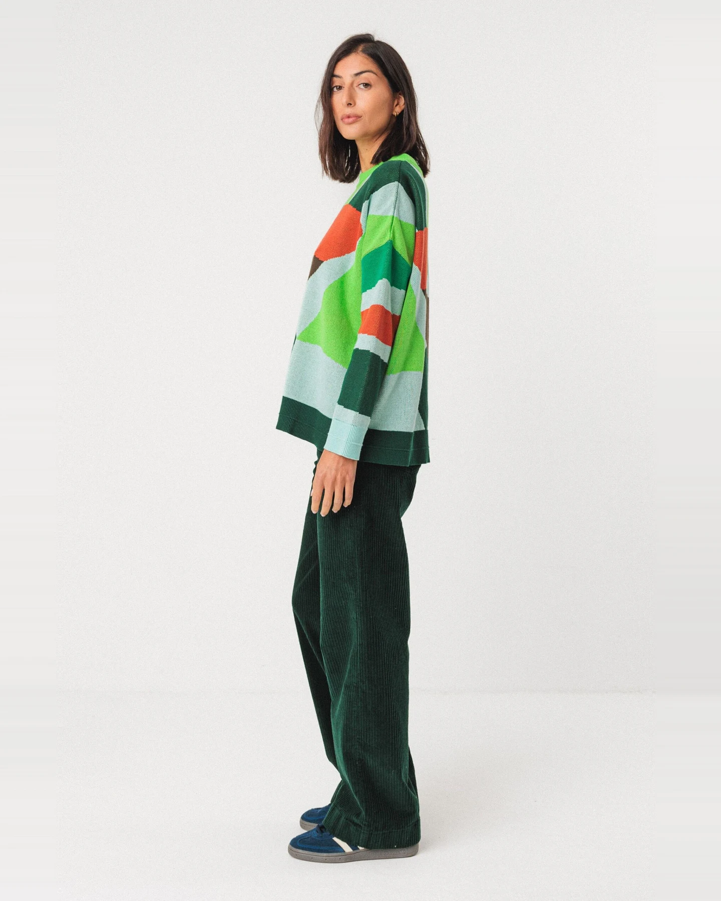 SKFK Damen vegan Pullover Lexa Mehrfarbig Grün – Ansicht 2