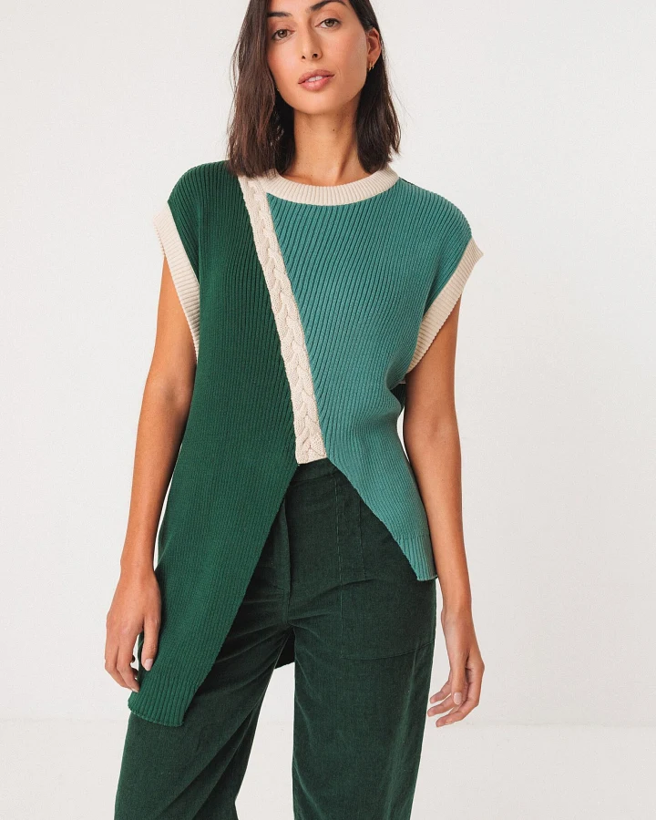 SKFK Damen vegan Top Nekea Mehrfarbig Grün/Weiß