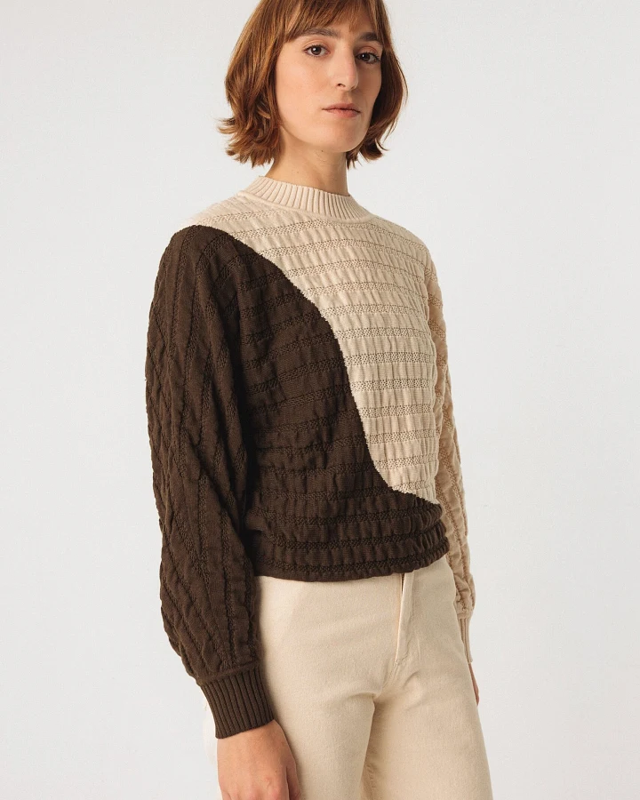 SKFK Damen vegan Pullover Ledea Zweifarbig Braun