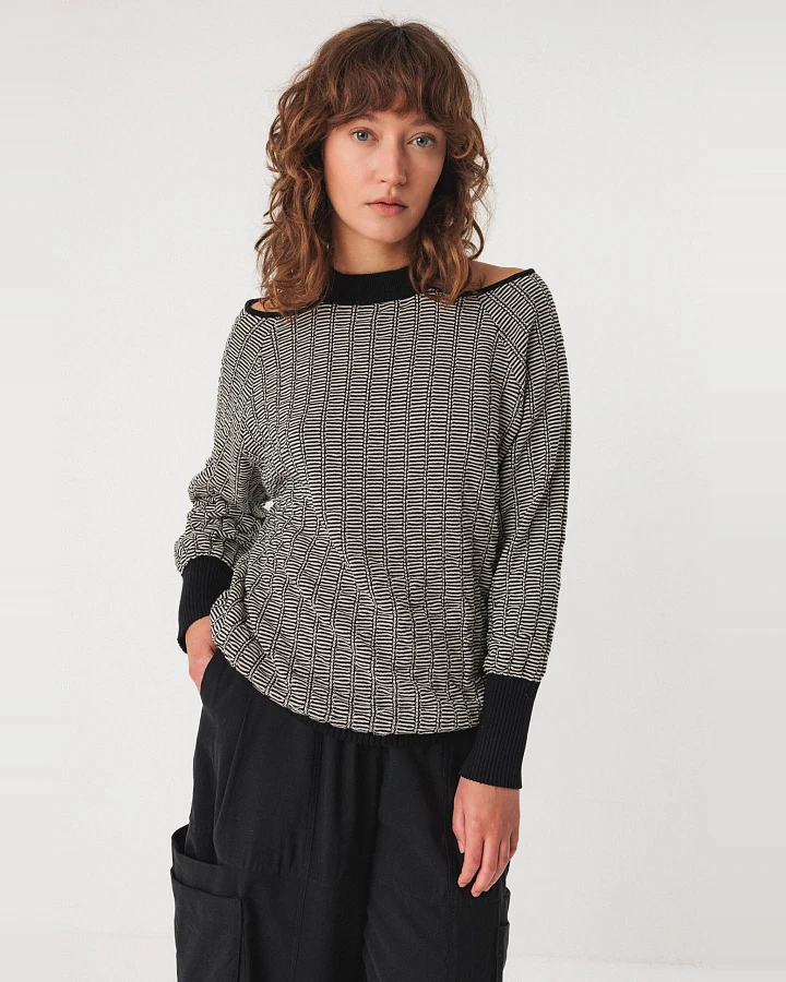 SKFK Damen vegan Strickpullover Euba Schwarz/Weiß