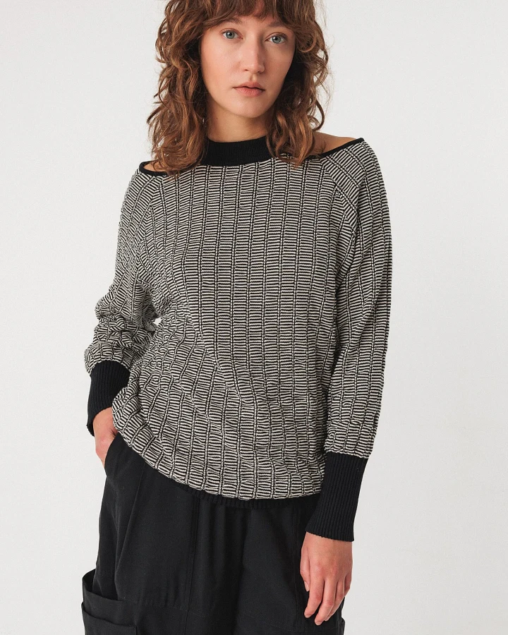 SKFK Damen vegan Strickpullover Euba Schwarz/Weiß