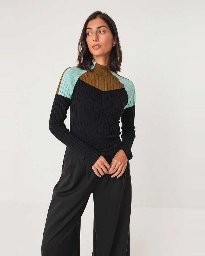 SKFK Damen vegan T-Shirt Rippenstrick Maritza Mehrfarbig