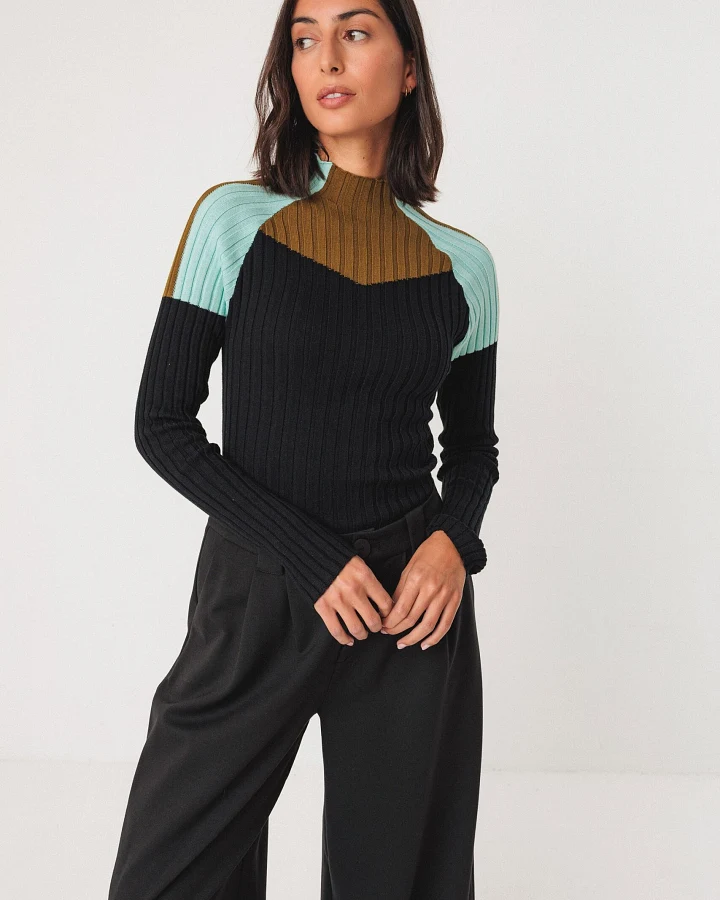 SKFK Damen vegan T-Shirt Rippenstrick Maritza Mehrfarbig