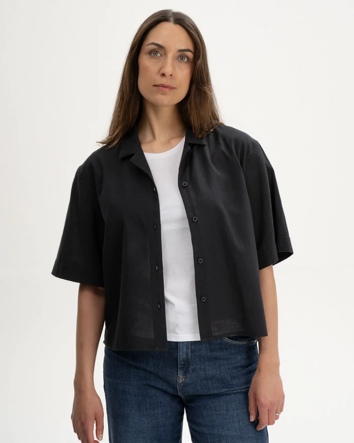 MELA Damen vegan Shirt Kurzarm Tavleen Charcoal Schwarz