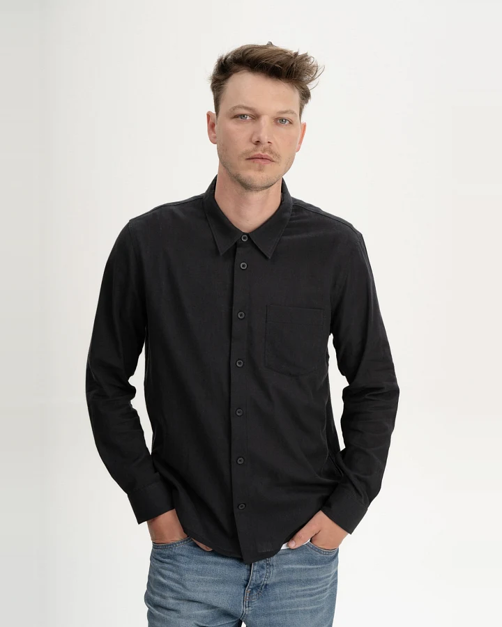 MELA Herren vegan Hemd Ishir Holzkohle Schwarz