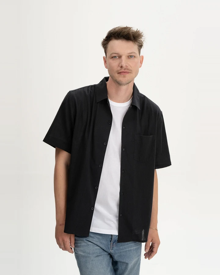 MELA Herren vegan Kurzarmhemd Vivek Charcoal Schwarz