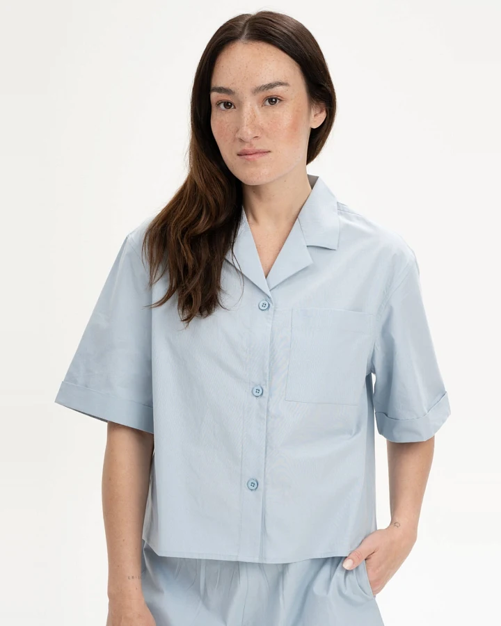 MELA Damen vegan Pyjama Shirt Kurzarm Hansika Cloudy Blue