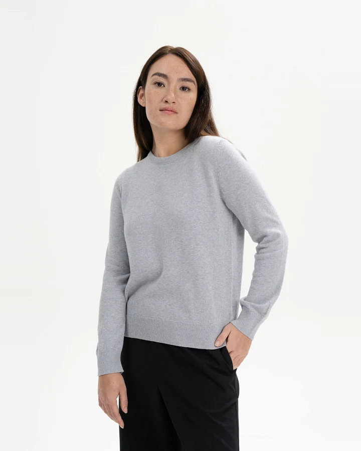 MELA Damen vegan Pullover Feinstrick Dhana Grau Melange