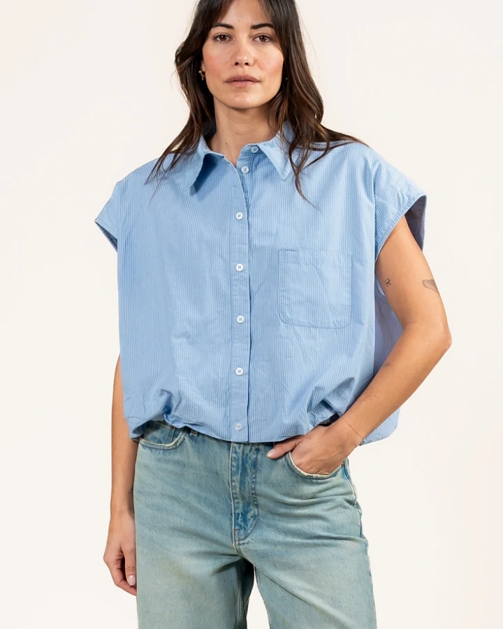 Kuyichi Damen vegan Bluse Dilek Blau Gestreift