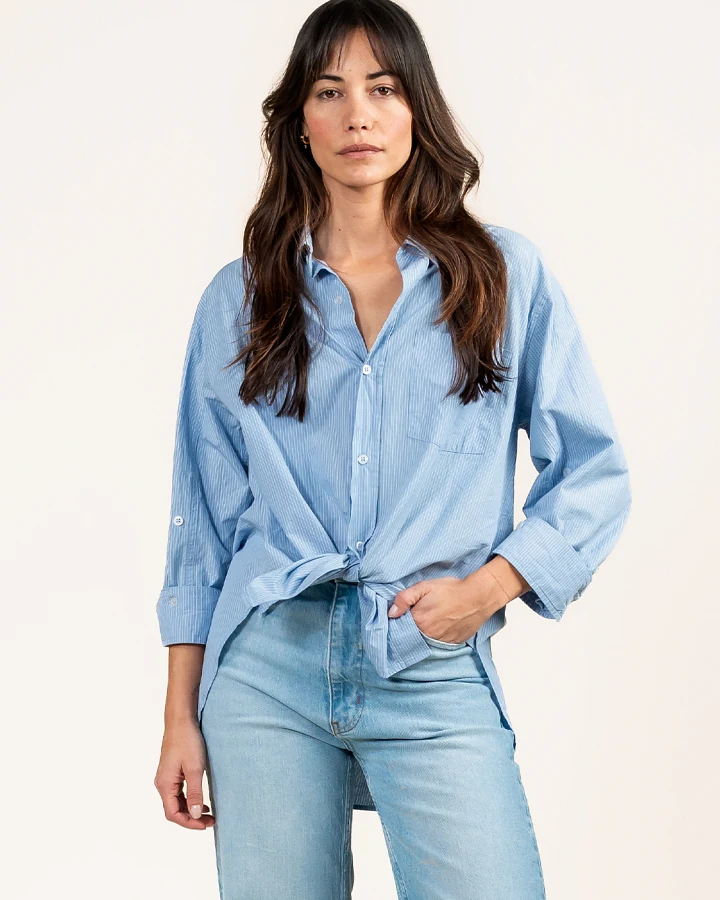 Kuyichi Damen vegan Bluse Ava Blau Gestreift