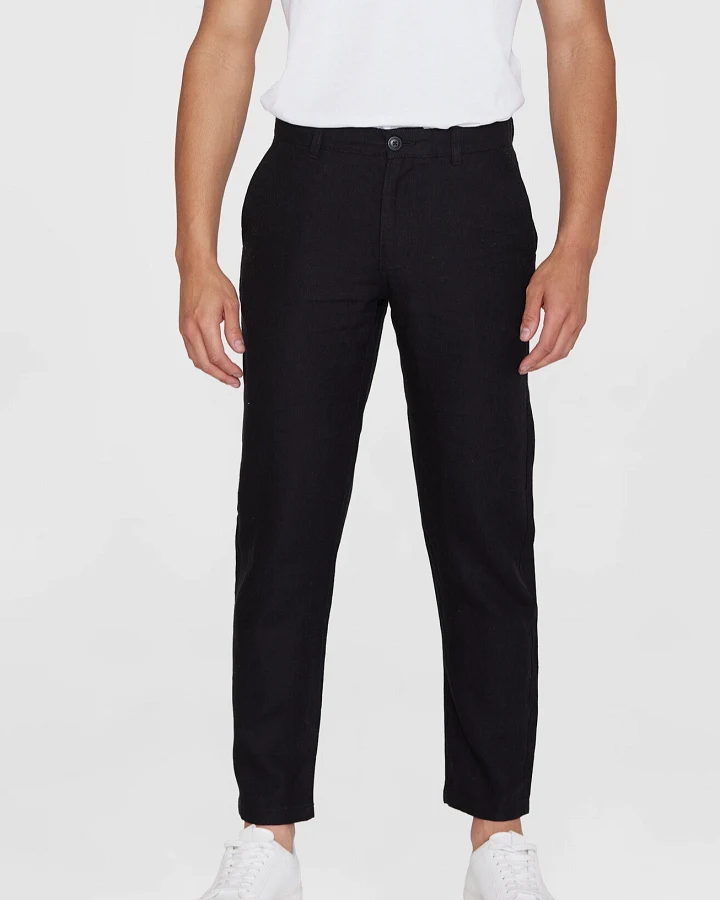 KnowledgeCotton Apparel Herren vegan Hose Leinen Chuck Regular Schwarz Jet