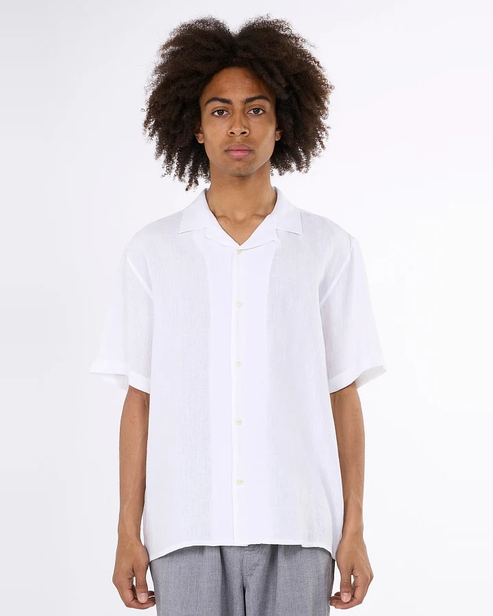 KnowledgeCotton Apparel Herren vegan Hemd Mit Kurzen Ärmeln Box Fit Bright White