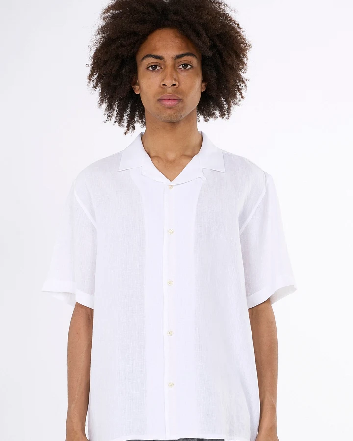 KnowledgeCotton Apparel Herren vegan Hemd Mit Kurzen Ärmeln Box Fit Bright White
