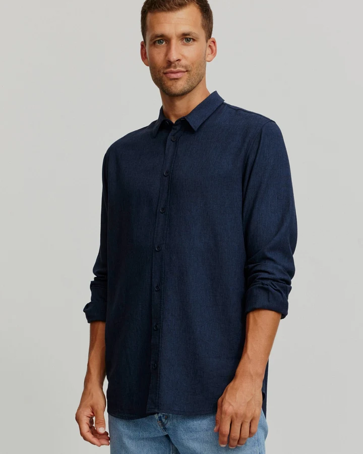 Recolution Herren vegan Hemd Muskatnuss Marineblau