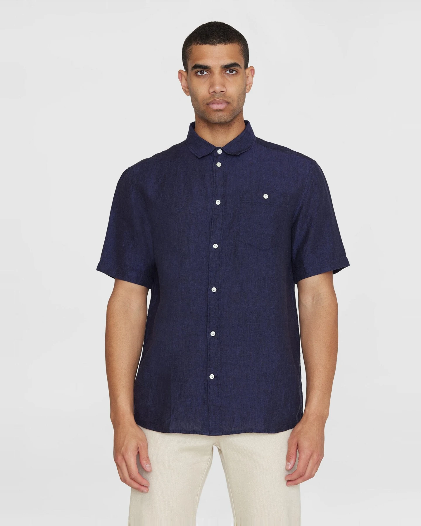 KnowledgeCotton Apparel Herren vegan Hemd Kurzarm Custom Fit Total Eclipse – Ansicht 2