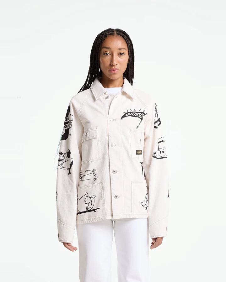 Kings of Indigo Herren vegan Jacke Aymeric Amsterdam Scribble Weiß