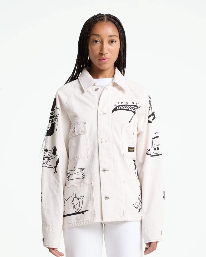 Kings of Indigo Herren vegan Jacke Aymeric Amsterdam Scribble Weiß