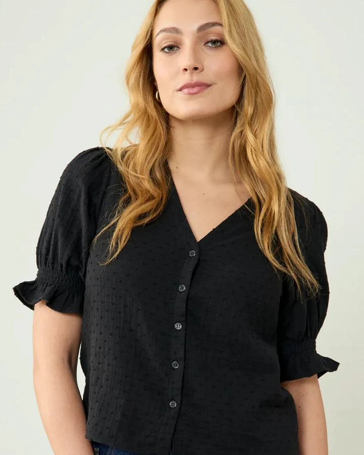 Clotsy Damen vegan Bluse Marianne Schwarz