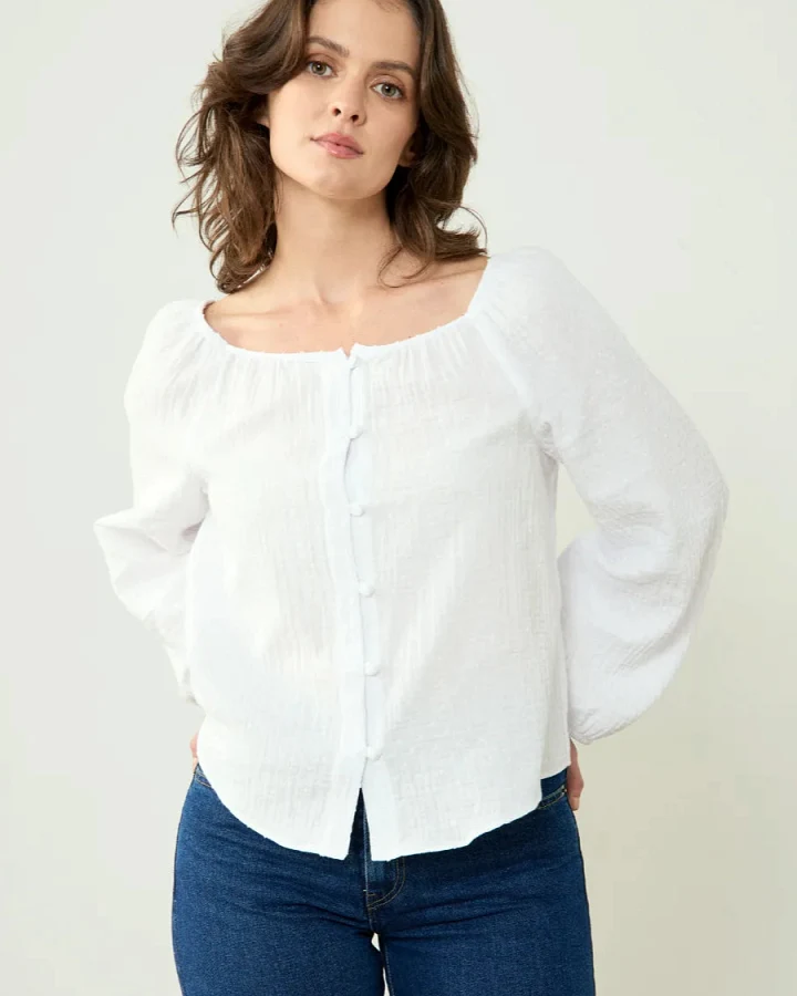 Clotsy Damen vegan Bluse Teresa Weiß