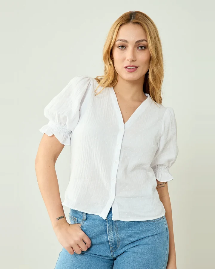 Clotsy Damen vegan Bluse Marianne Weiß