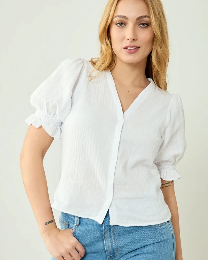 Clotsy Damen vegan Bluse Marianne Weiß
