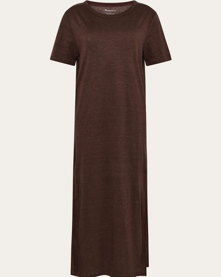 KnowledgeCotton Apparel Damen vegan T-Shirt Kleid Leinen Shaved Chocolate