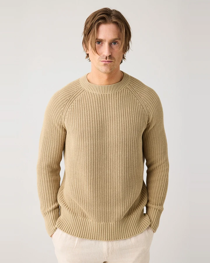 KnowledgeCotton Apparel Herren vegan Strickpullover Raglan Twill Beige