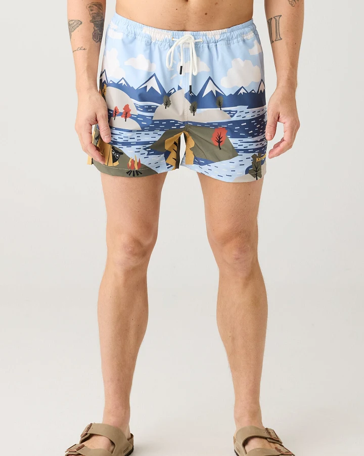 KnowledgeCotton Apparel Herren vegan Badeshorts Mid Thigh Print Blau