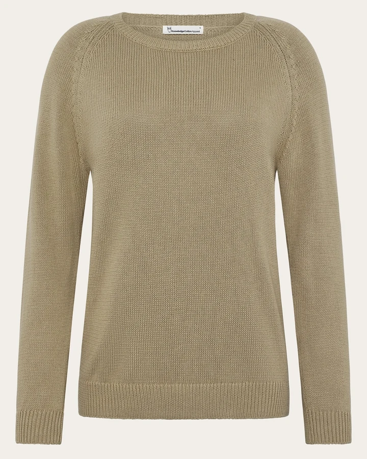 KnowledgeCotton Apparel Damen vegan Pullover Damen Rundhalsausschnitt Twill Beige