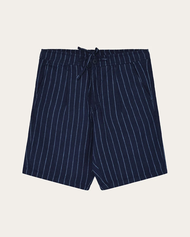 KnowledgeCotton Apparel Herren vegan Shorts Herren Fig Loose Leinen Blau Gestreift