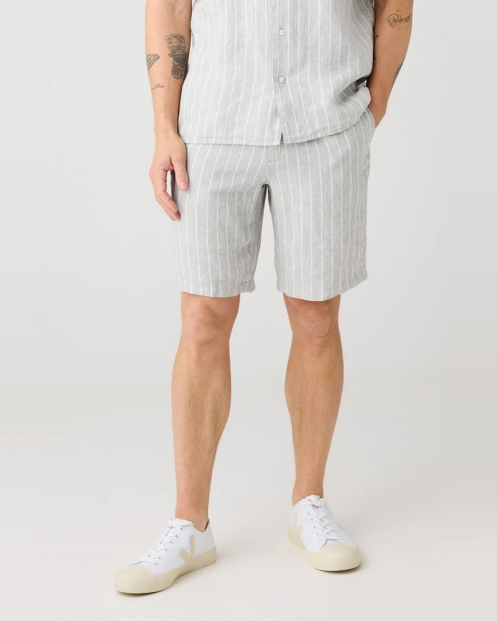 KnowledgeCotton Apparel Herren vegan Shorts Fig Loose Leinen Grau Gestreift