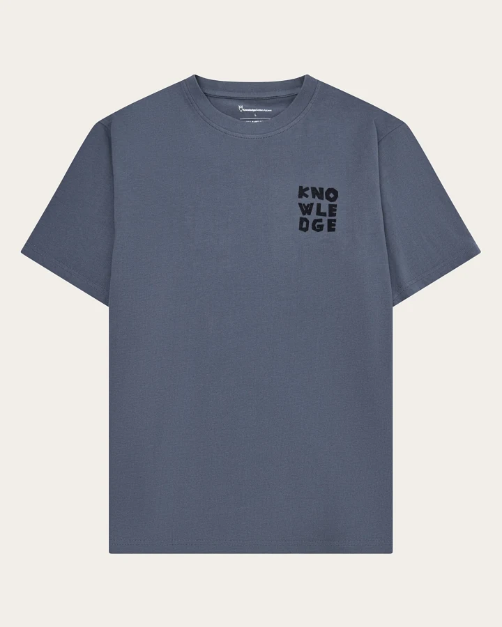 KnowledgeCotton Apparel Herren vegan T-Shirt Chest Print Vintage Indigo