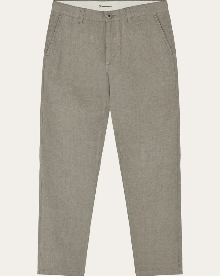 KnowledgeCotton Apparel Herren vegan Hose Chuck Regular Leinen Twill Beige