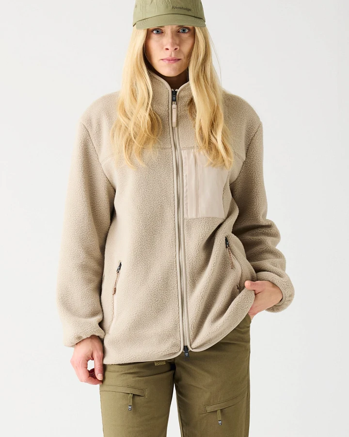 KnowledgeCotton Apparel Damen vegan Jacke Fleece Loose Fit Zip Light Feather Gray