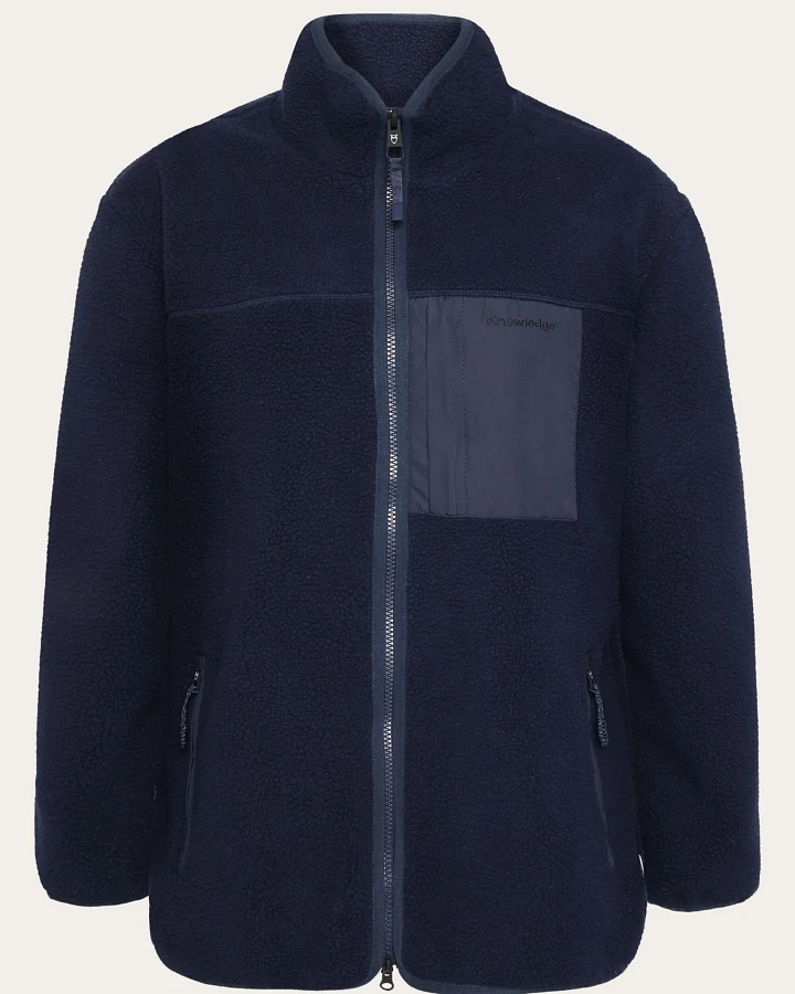 KnowledgeCotton Apparel Damen vegan Fleecejacke Loose Fit Zip Night Sky Navy
