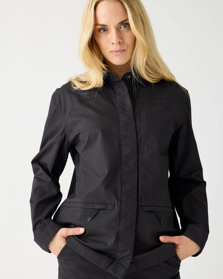 KnowledgeCotton Apparel Damen vegan Überhemd Ripstop Schwarz Jet