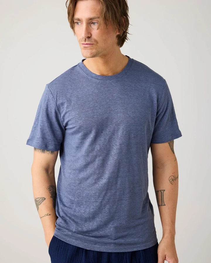 KnowledgeCotton Apparel Herren vegan T-Shirt Leinen Vintage Indigo