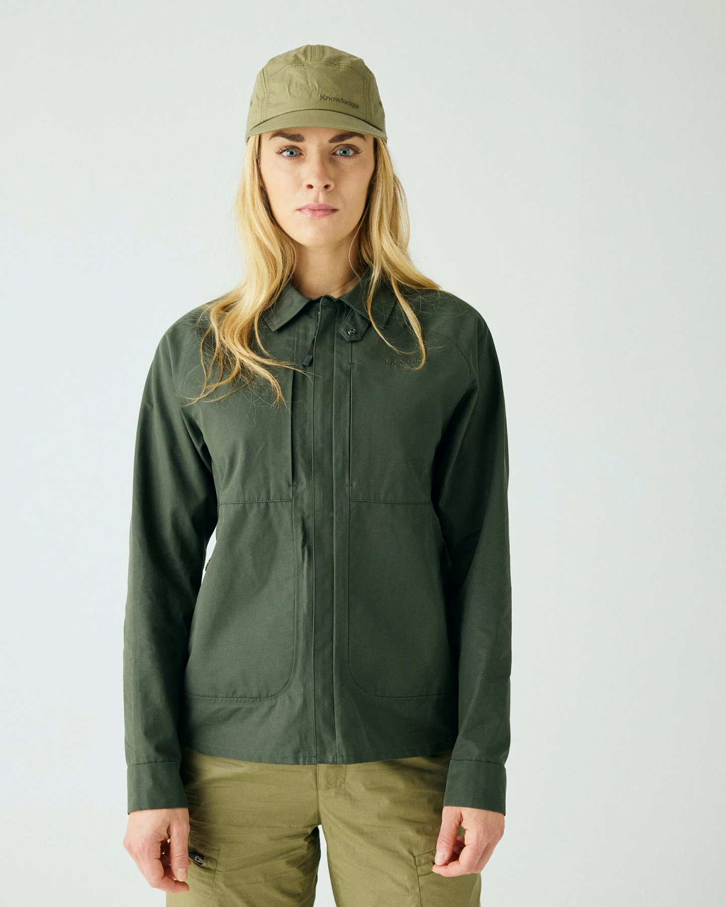 KnowledgeCotton Apparel Damen vegan Jacke Vent Canvas 200 Gebrannte Olive – Ansicht 2