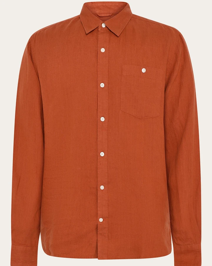 KnowledgeCotton Apparel Herren vegan Hemd Custom Fit Burnt Brick