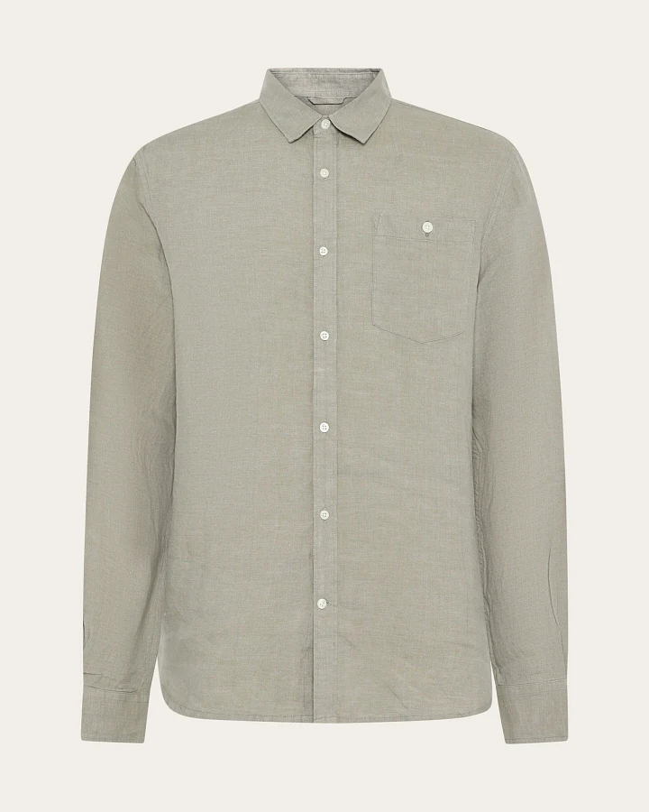 KnowledgeCotton Apparel Herren vegan Hemd Custom Fit Twill Yarndyed Beige