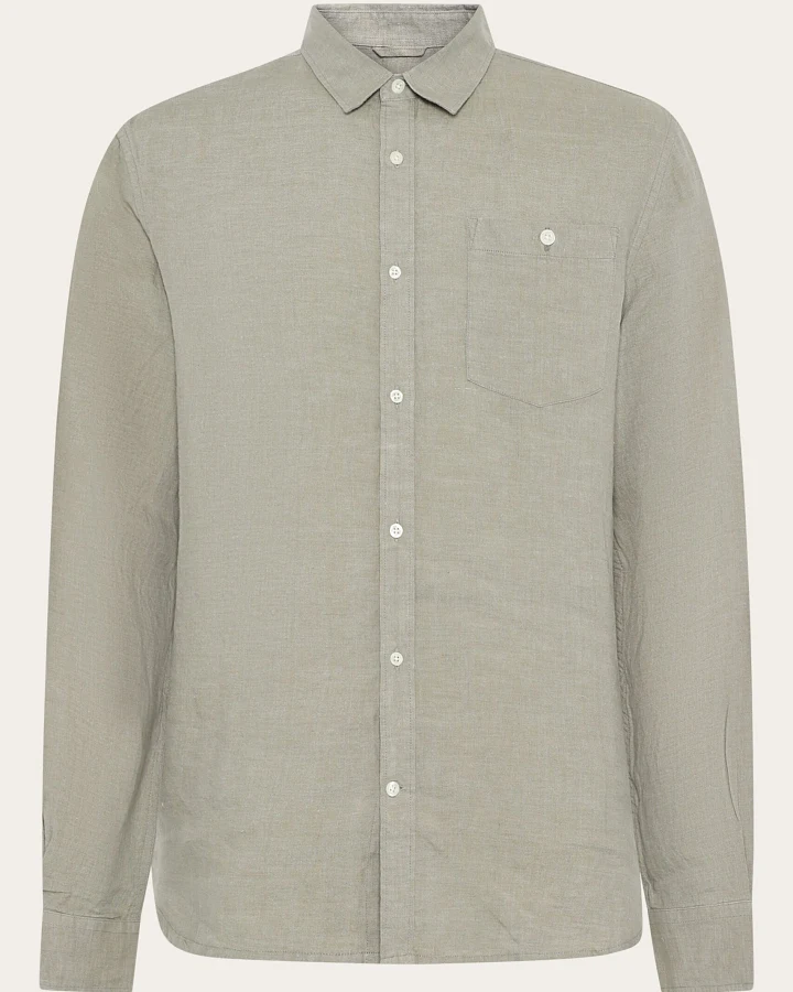 KnowledgeCotton Apparel Herren vegan Hemd Custom Fit Twill Yarndyed Beige