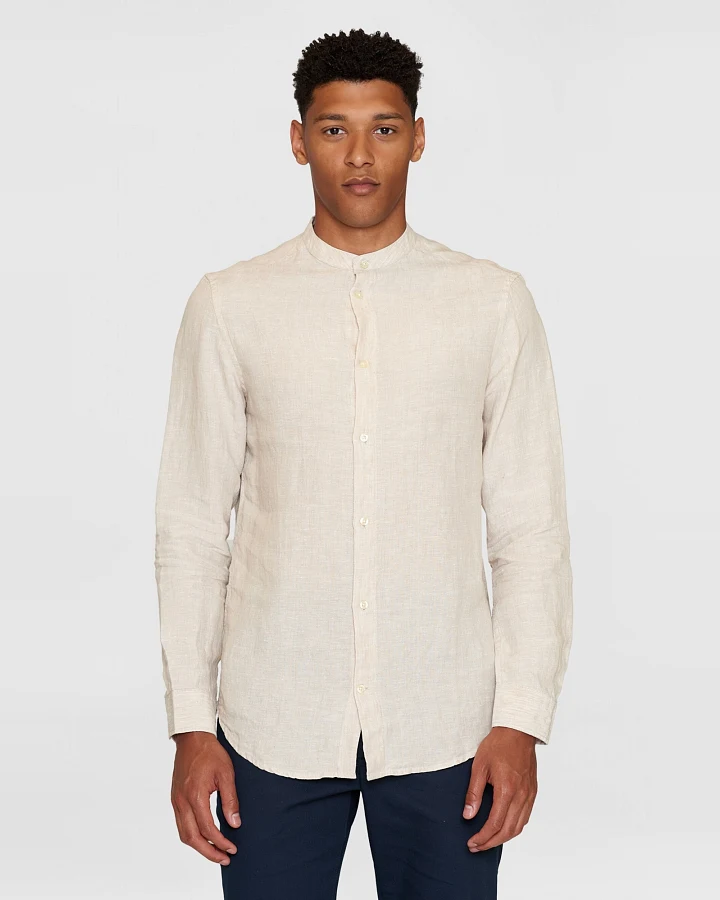 KnowledgeCotton Apparel Herren vegan Hemd Custom Stehkragen Light Feather Gray