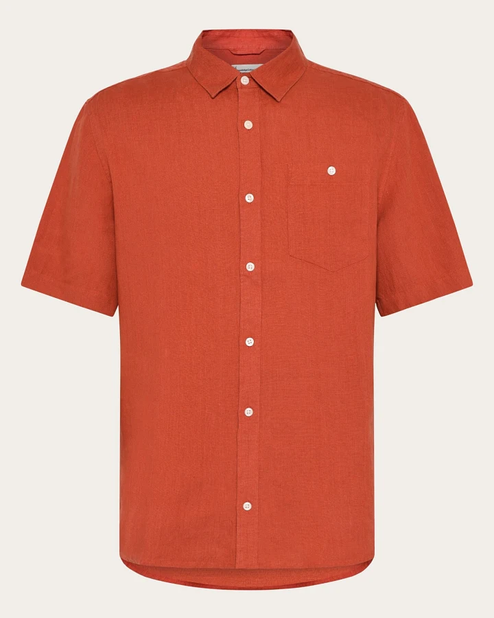 KnowledgeCotton Apparel Herren vegan Kurzarmhemd Custom Fit Burnt Brick