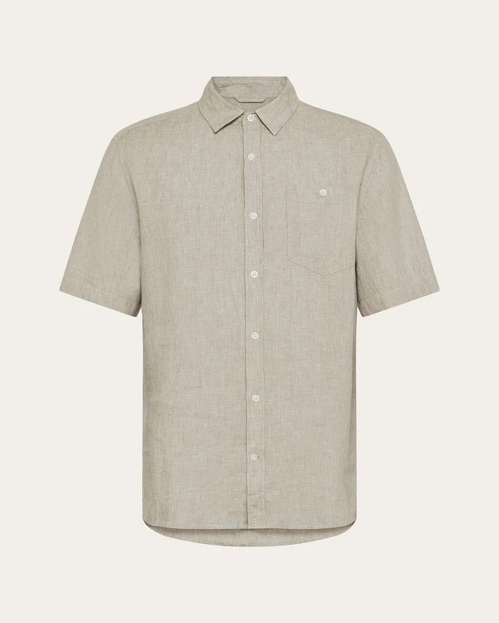 KnowledgeCotton Apparel Herren vegan Hemd Kurzarm Custom Fit Twill Beige