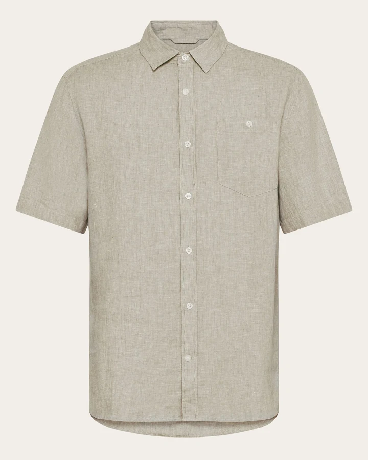 KnowledgeCotton Apparel Herren vegan Hemd Kurzarm Custom Fit Twill Beige