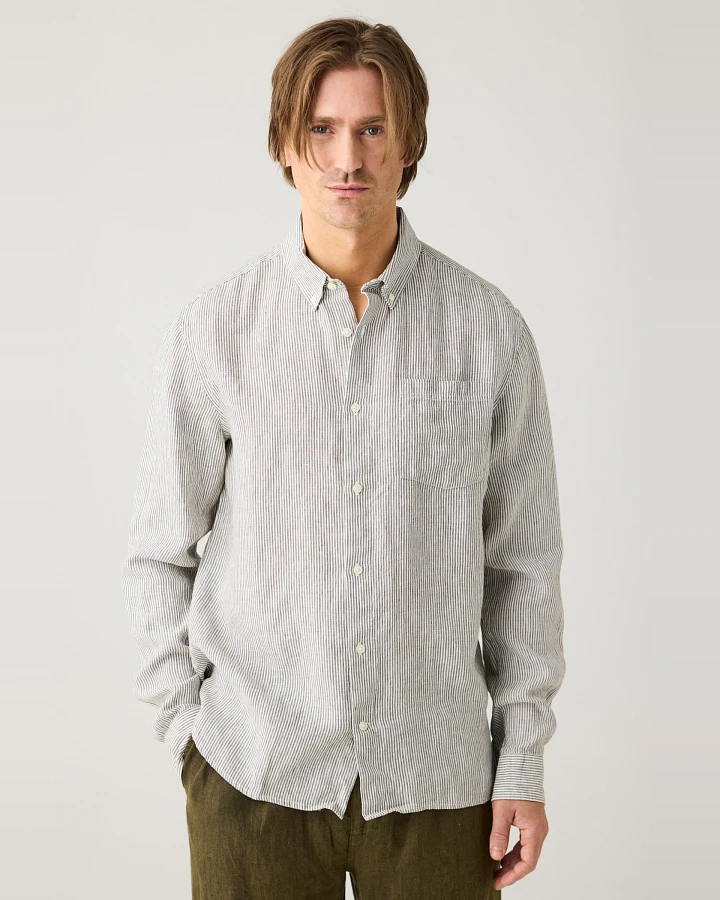 KnowledgeCotton Apparel Herren vegan Hemd Streifen Gebrannte Olive